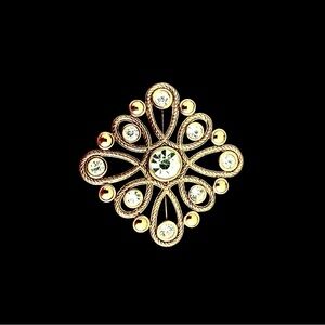 Gold Brooch with Crystal Accents